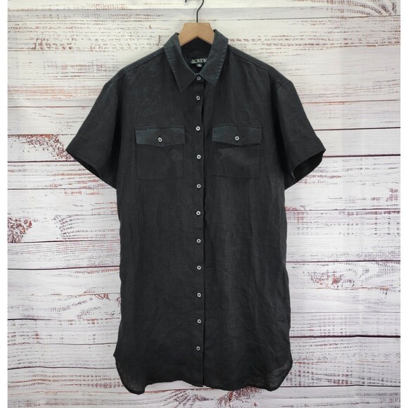 J.Crew Women's Size XS Black 100% Linen Utility Shirt Dress Short Sleeve C1926 - Picture 1 of 9